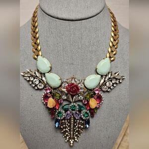 [J. CREW] Multi Color Crystal Bib Statement Necklace □■ Rose Accent
